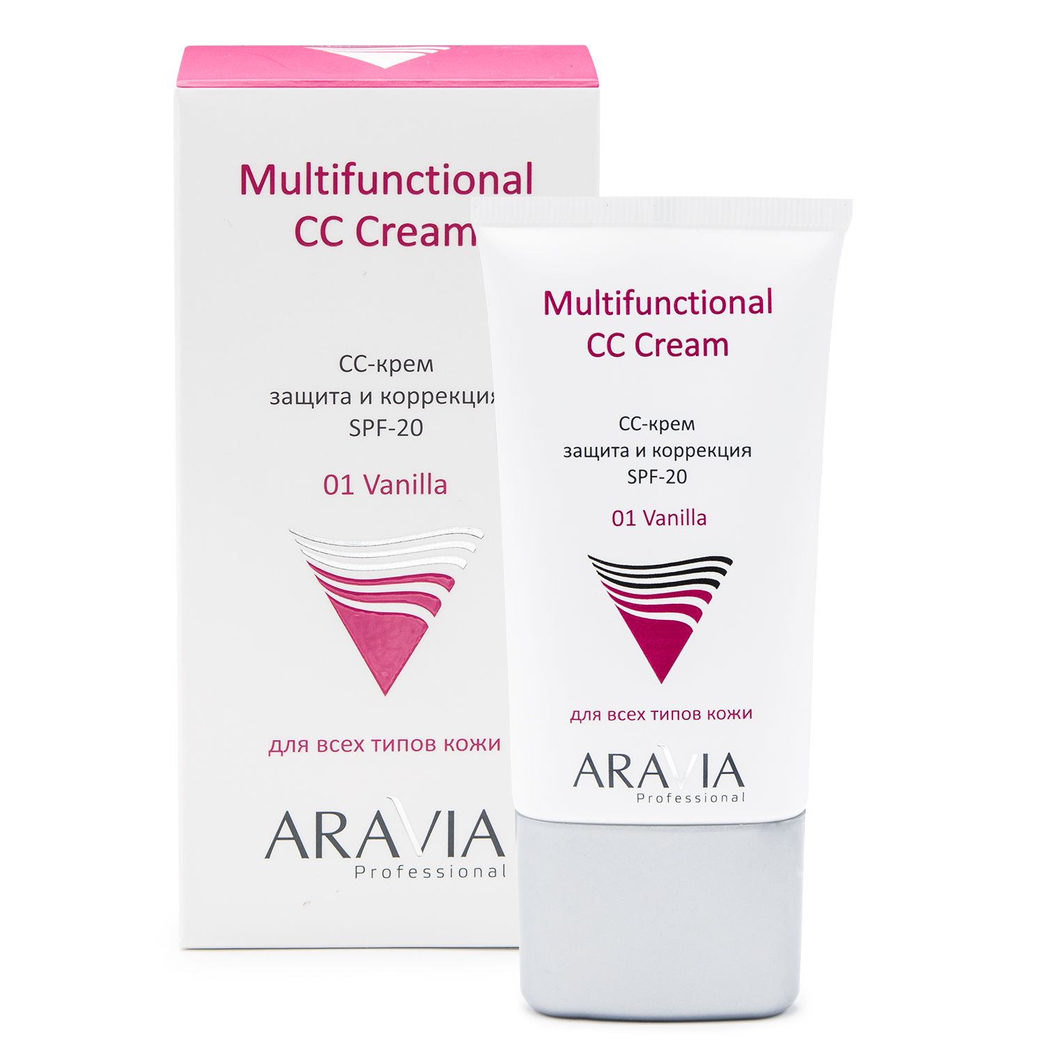картинка СС-крем защитный SPF-20 Multifunctional CC Cream, Vanilla 01, 50 мл, ARAVIA Professional от магазина ЭпилСити