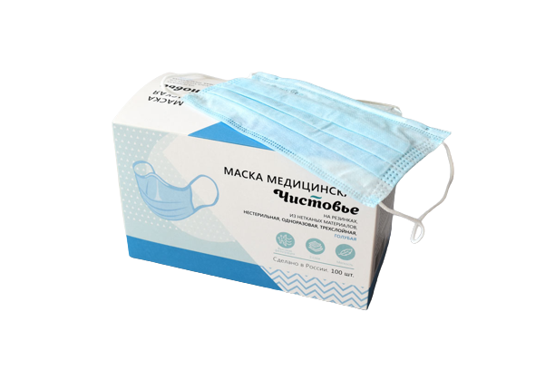 картинка Маска медицинская трехслойная на резинках Чистовье, 100 шт/упк от магазина ЭпилСити